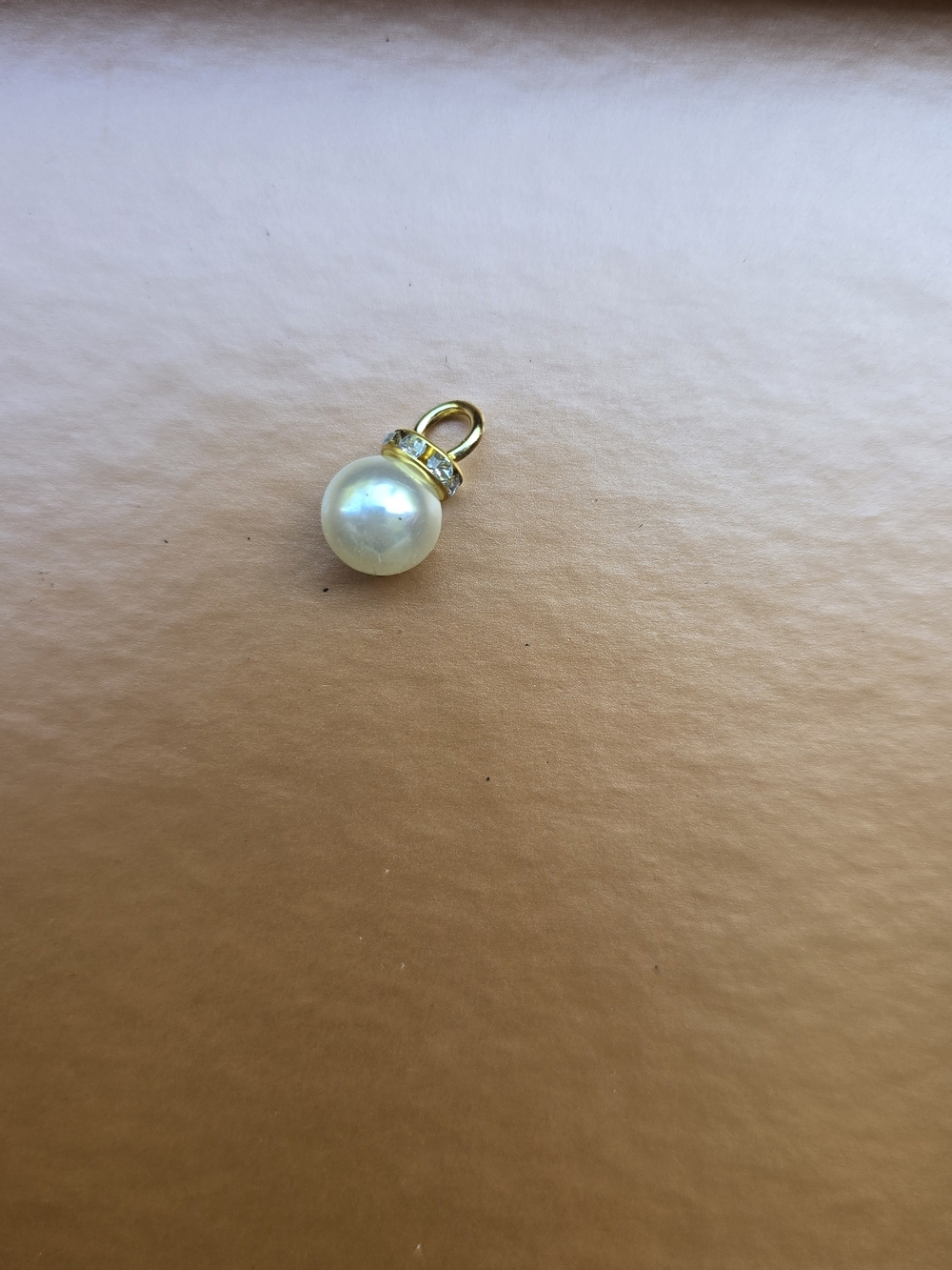 Gold Pearl Charm Pendant with Crystal Accent - White Pearl